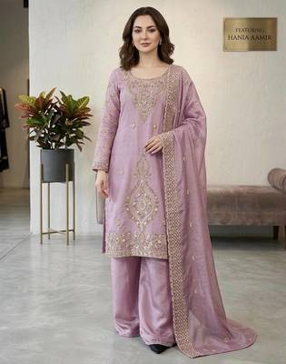 designer party wear gimmy silk top-plazzo and dupatta with heavy embroidery beads work 3