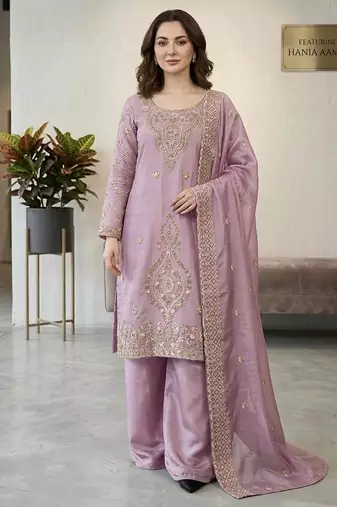designer party wear gimmy silk top-plazzo and dupatta with heavy embroidery beads work