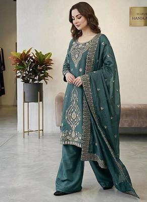 designer party wear gimmy silk top-plazzo and dupatta with heavy embroidery beads work 3