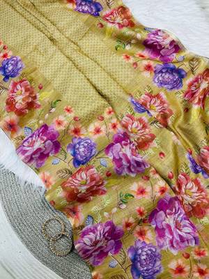 Yellow Color Digital floral print Tissue Saree 2