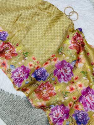 Yellow Color Digital floral print Tissue Saree 3