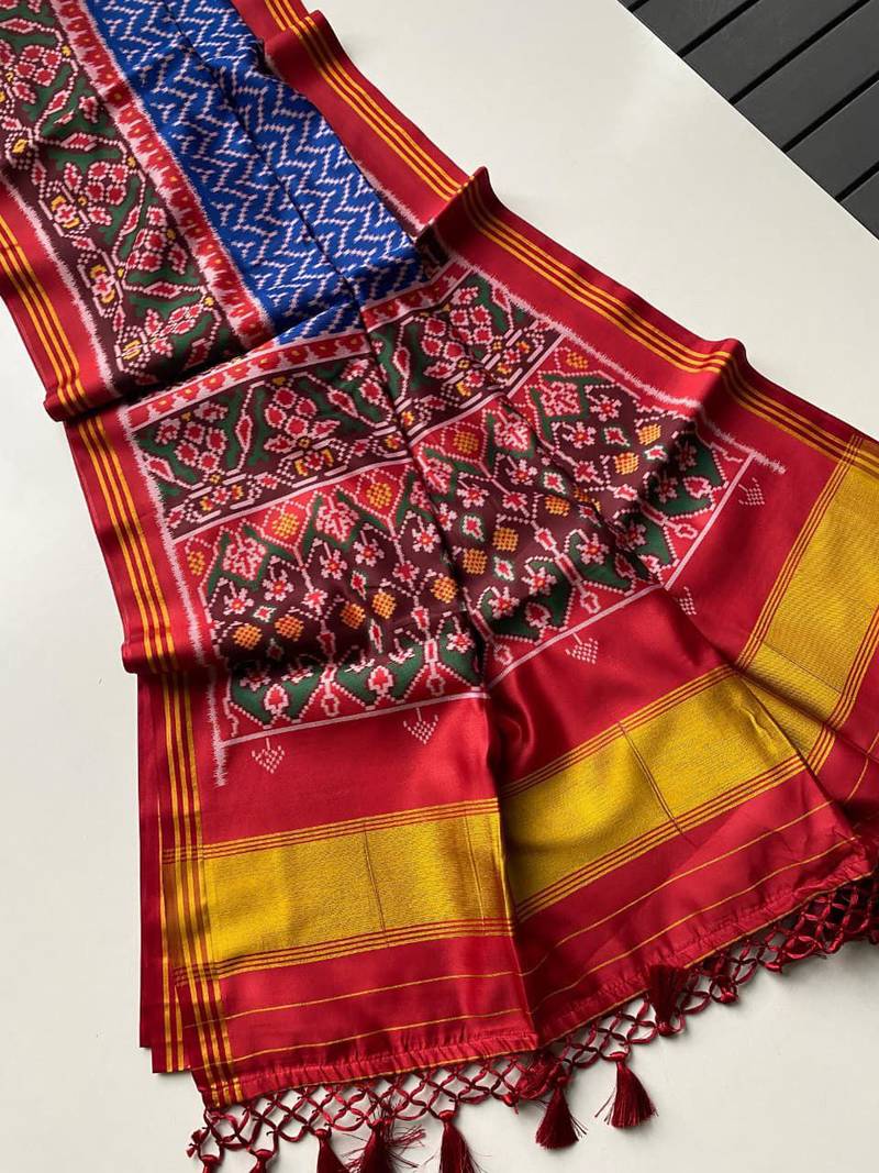 Blue Color patola Print Silk Saree
