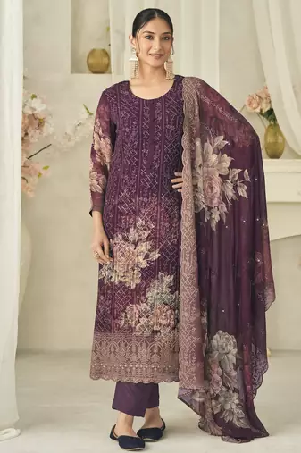  wine pure georgette embroidered dress material