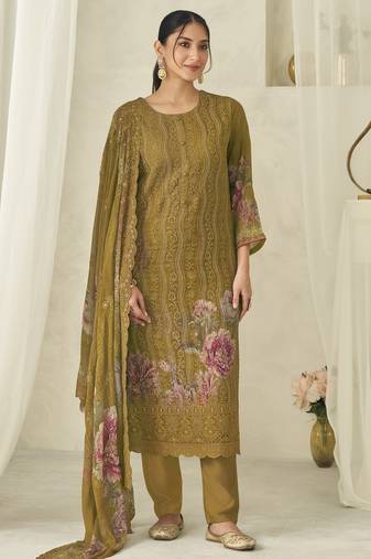  turmeric pure georgette embroidered dress material