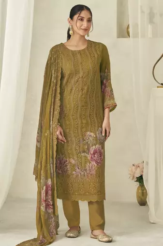  turmeric pure georgette embroidered dress material