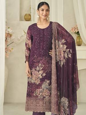  wine pure georgette embroidered dress material 4