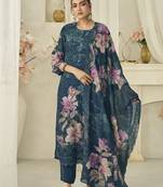  teal pure georgette embroidered dress material