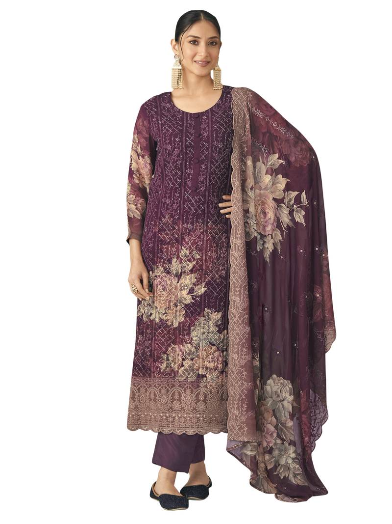  pista green pure georgette embroidered dress material