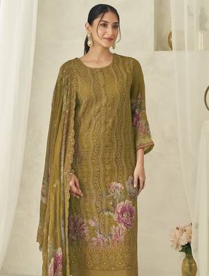  turmeric pure georgette embroidered dress material 3