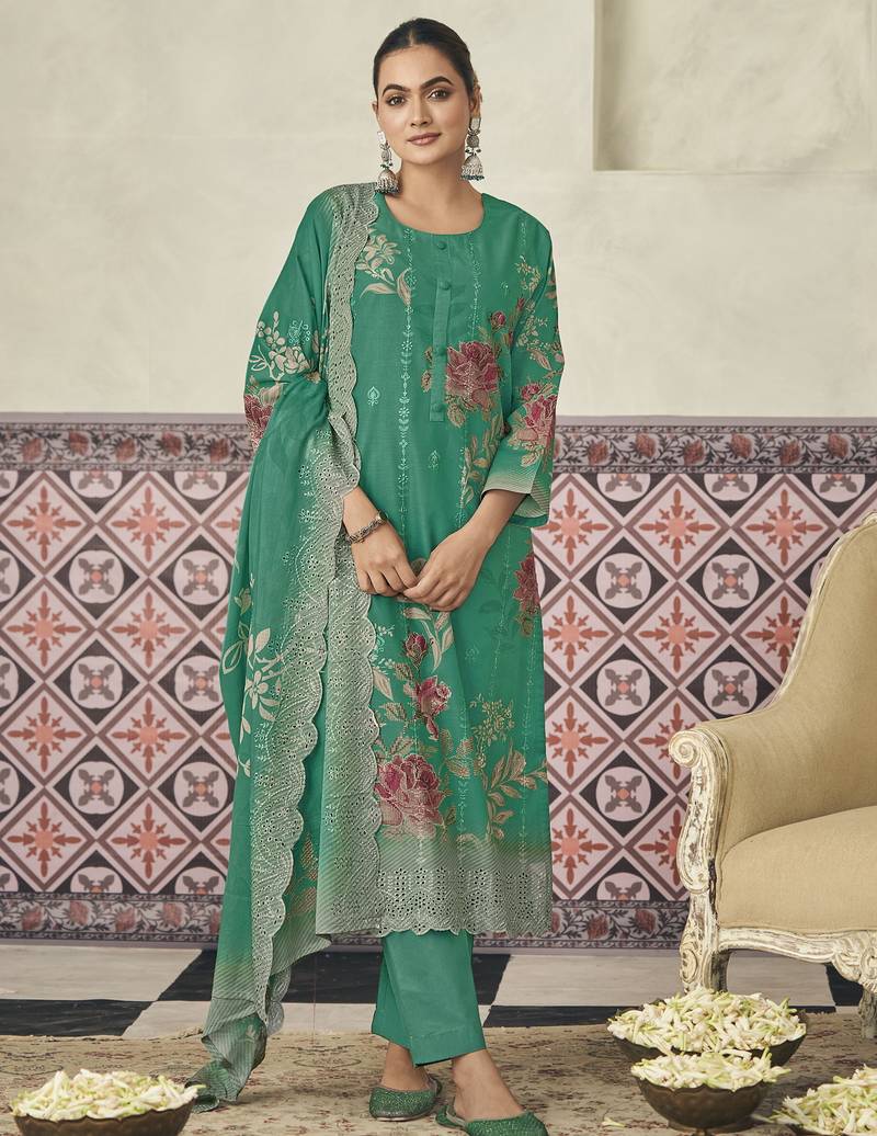  green lawn cotton digital printed dress material