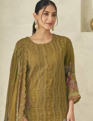  turmeric pure georgette embroidered dress material 4