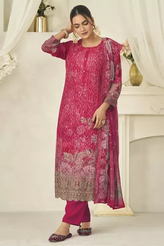  magenta pure georgette embroidered dress material