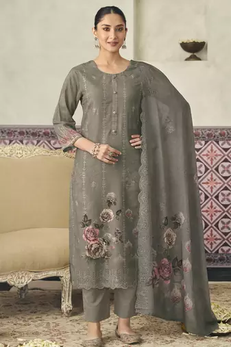  grey lawn cotton digital printed dress material