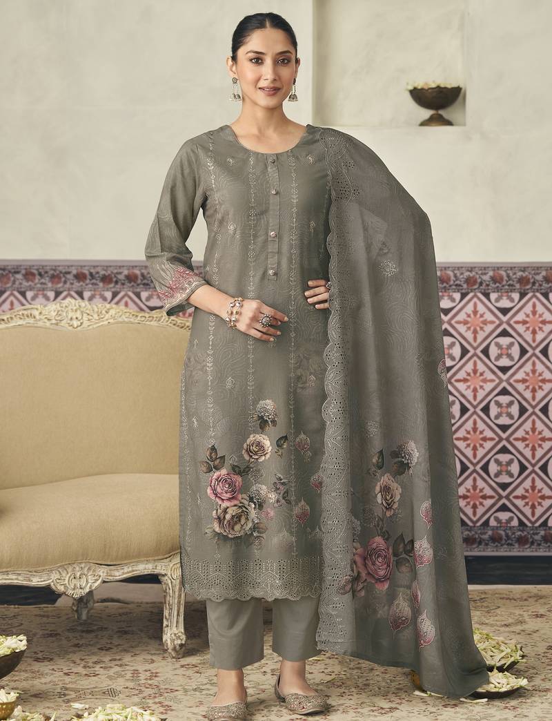  grey lawn cotton digital printed dress material