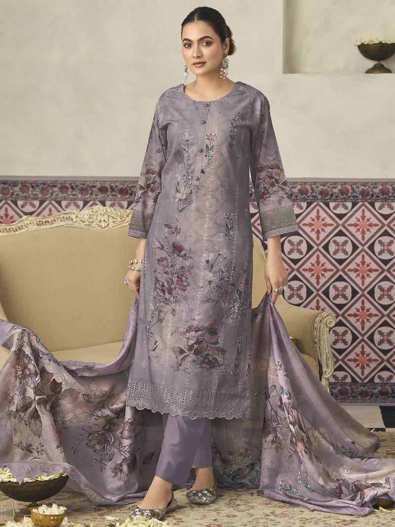  violet lawn cotton digital printed dress material