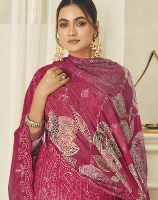  magenta pure georgette embroidered dress material 3