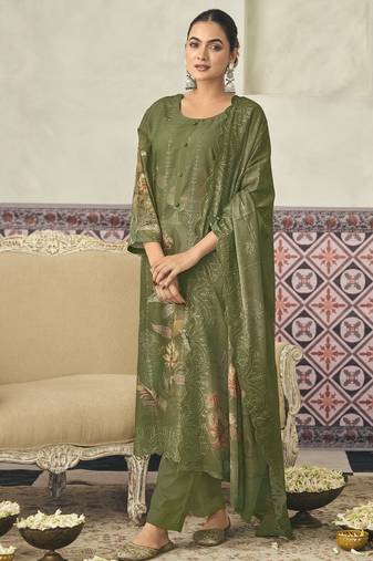  olive lawn cotton digital printed dress material