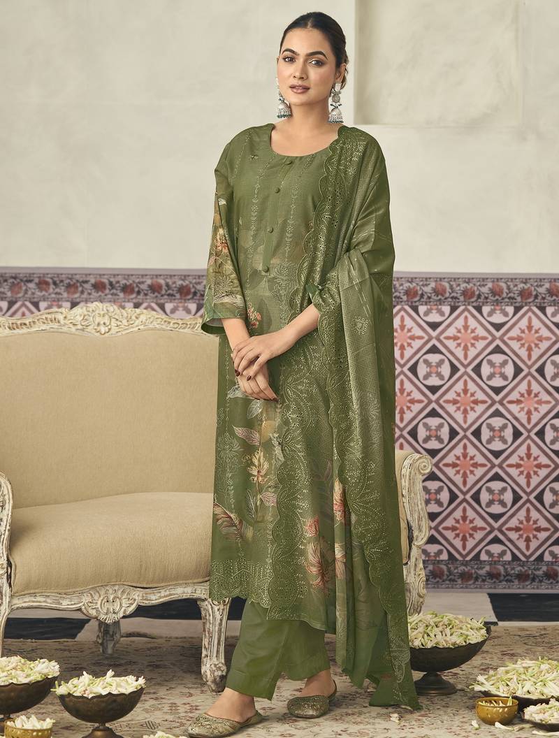  olive lawn cotton digital printed dress material