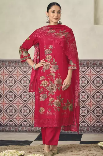  magenta lawn cotton digital printed dress material