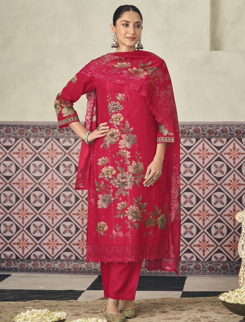  magenta lawn cotton digital printed dress material