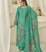 green pure georgette embroidered dress material