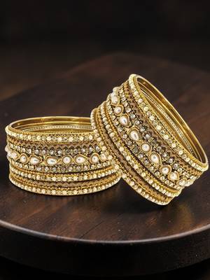 Set of 10 antique gold plated beads embellished chuda set 1