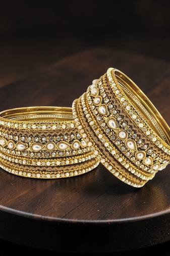 Set of 10 antique gold plated beads embellished chuda set