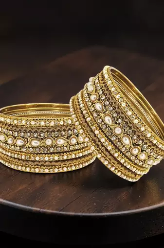 Set of 10 antique gold plated beads embellished chuda set