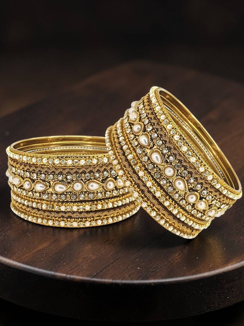 Set of 10 antique gold plated beads embellished chuda set