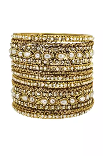 Set of 10 antique gold plated beads embellished chuda set