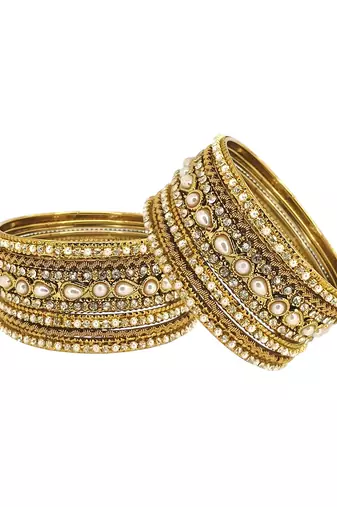 Set of 10 antique gold plated beads embellished chuda set
