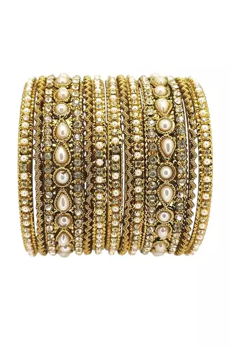 Set of 10 antique gold plated beads embellished chuda set
