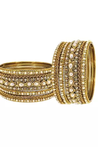 Set of 10 antique gold plated beads embellished chuda set