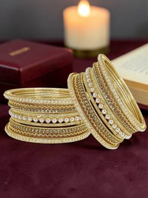 Gold toned set of 14 cz embellished bridal chuda set 1