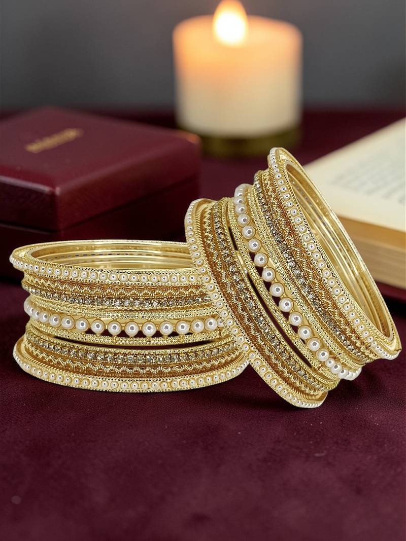Gold toned set of 14 cz embellished bridal chuda set