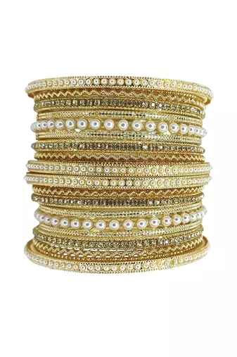 Gold toned set of 14 cz embellished bridal chuda set