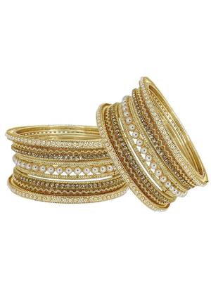 Gold toned set of 14 cz embellished bridal chuda set 3