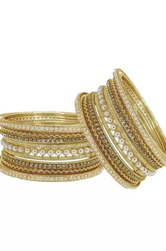 Gold toned set of 14 cz embellished bridal chuda set