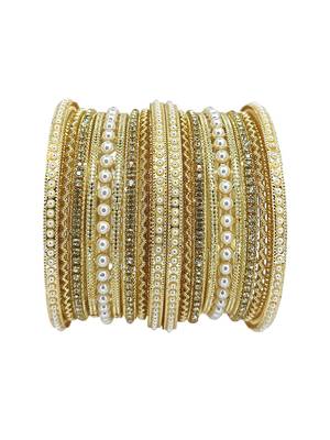 Gold toned set of 14 cz embellished bridal chuda set 4
