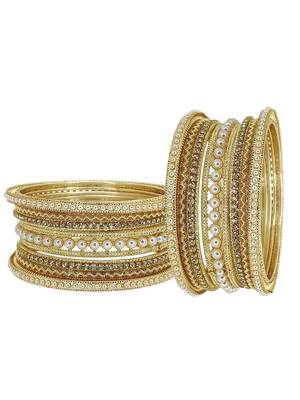 Gold toned set of 14 cz embellished bridal chuda set 5