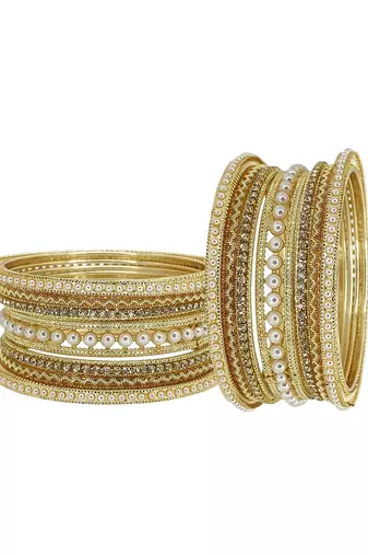 Gold toned set of 14 cz embellished bridal chuda set