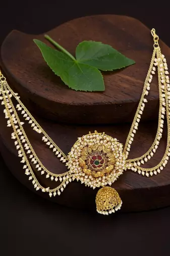 Gold plated south indian bun pin head jewellery