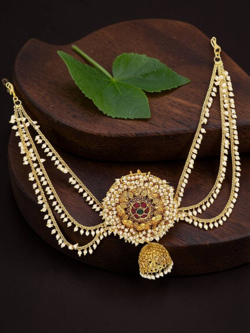 Gold plated south indian bun pin head jewellery
