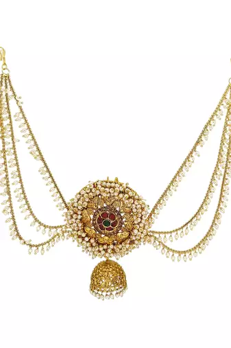 Gold plated south indian bun pin head jewellery