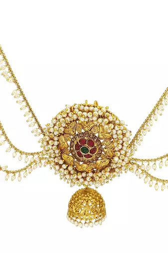 Gold plated south indian bun pin head jewellery