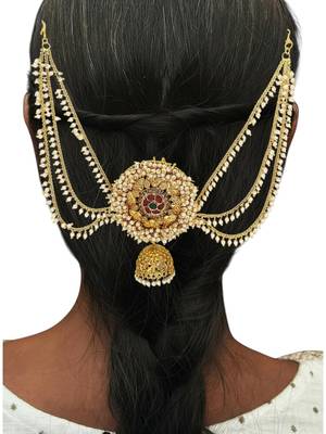 Gold plated south indian bun pin head jewellery 5