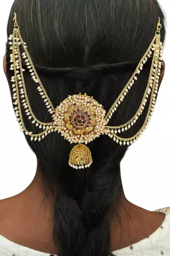 Gold plated south indian bun pin head jewellery