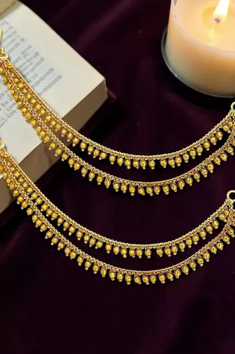 Gold plated two layered beaded earchain