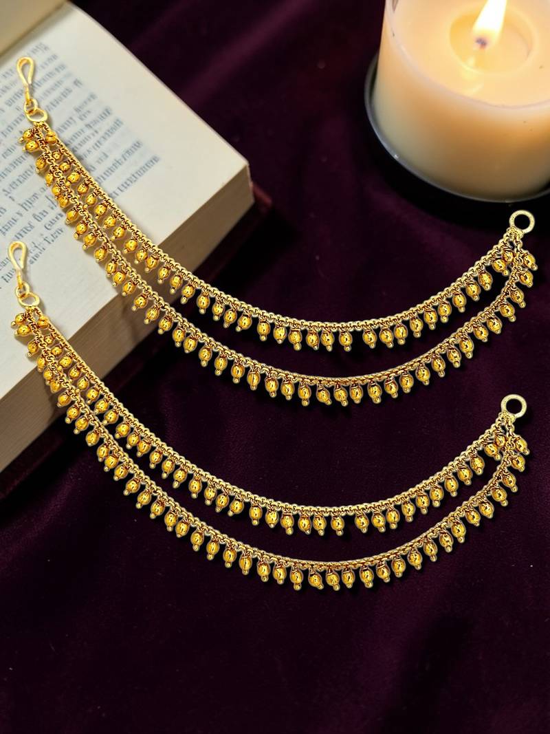 Gold plated two layered beaded earchain