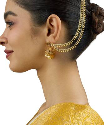 Gold plated two layered beaded earchain 5